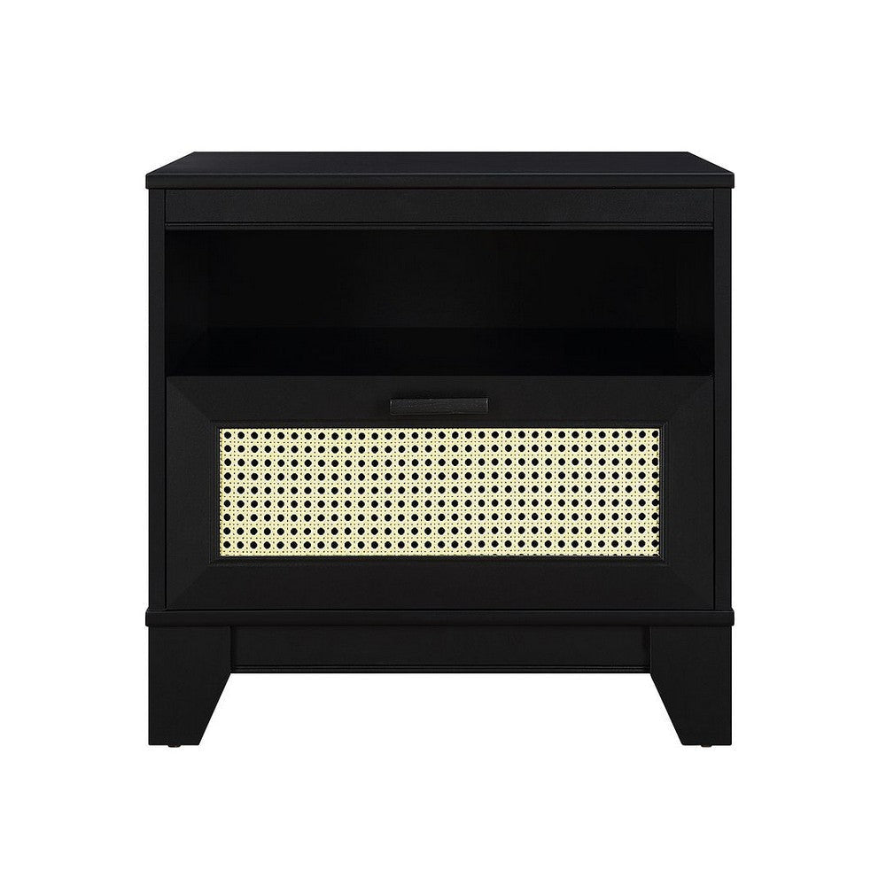 Sheridan Modern Cane Nightstand in Black
