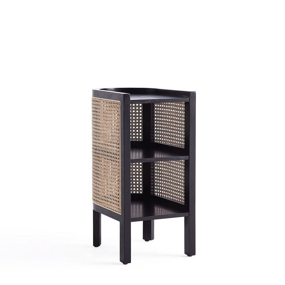 Versailles End Table in Black and Natural Cane