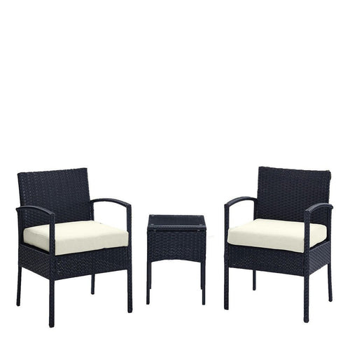 Noli Steel Rattan 3-Piece Patio Conversation Set with Cushions in Cream