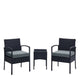 Noli Steel Rattan 3-Piece Patio Conversation Set with Cushions in Grey