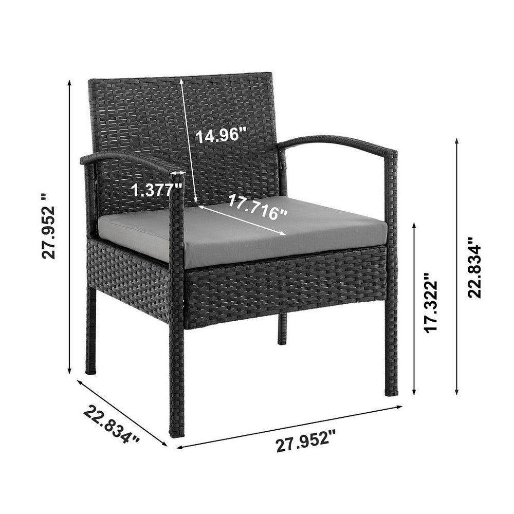 Noli Steel Rattan 3-Piece Patio Conversation Set with Cushions in Grey MHC-OD-CV006-GY
