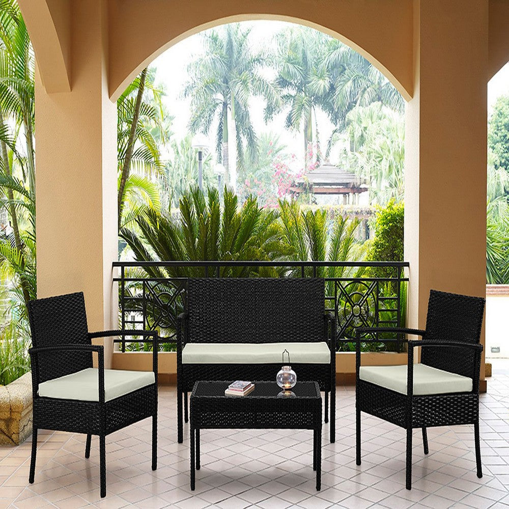 Noli Steel Rattan 4-Piece Patio Conversation Set with Cushions in Cream MHC-OD-CV007-CR