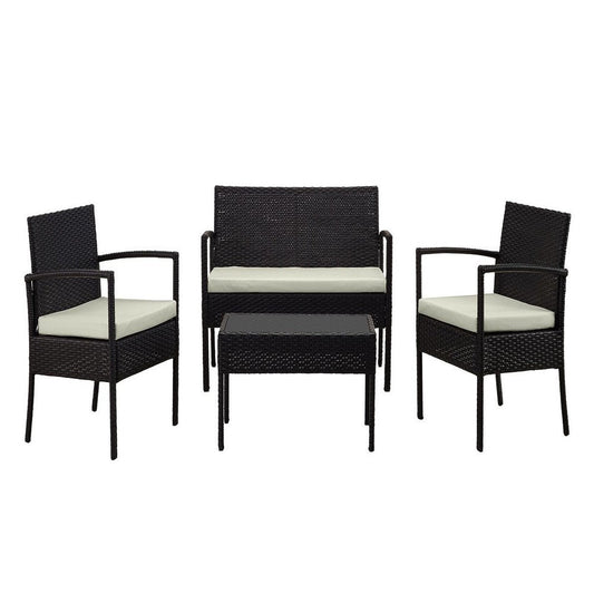 Noli Steel Rattan 4-Piece Patio Conversation Set with Cushions in Cream