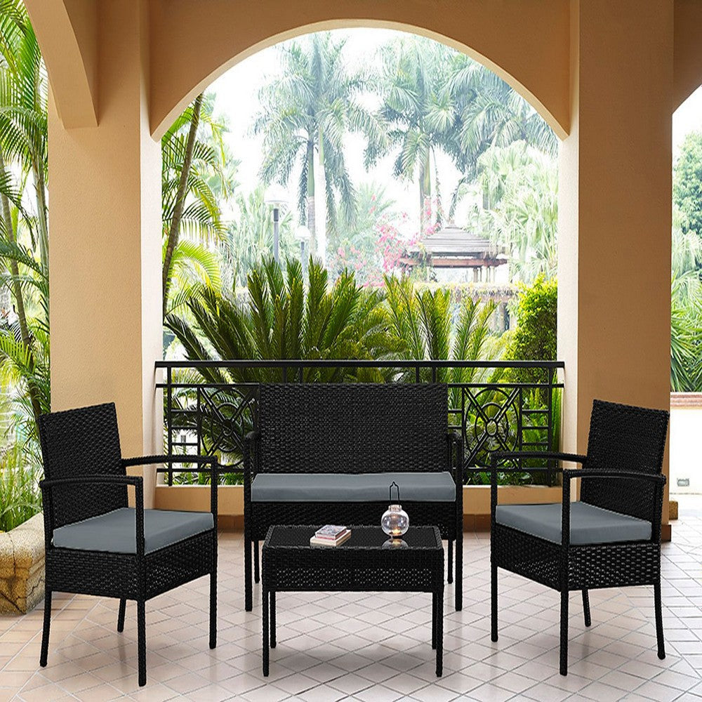 Noli Steel Rattan 4-Piece Patio Conversation Set with Cushions in Grey MHC-OD-CV007-GY