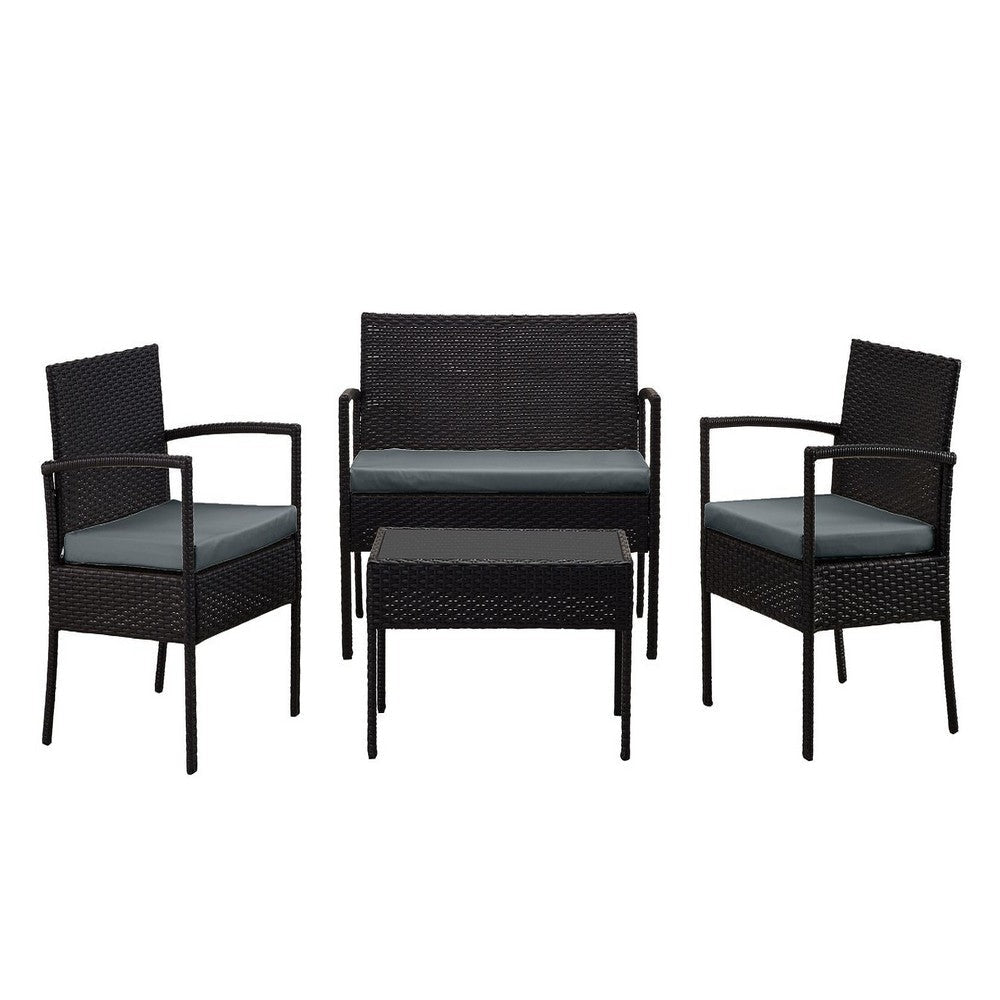 Noli Steel Rattan 4-Piece Patio Conversation Set with Cushions in Grey