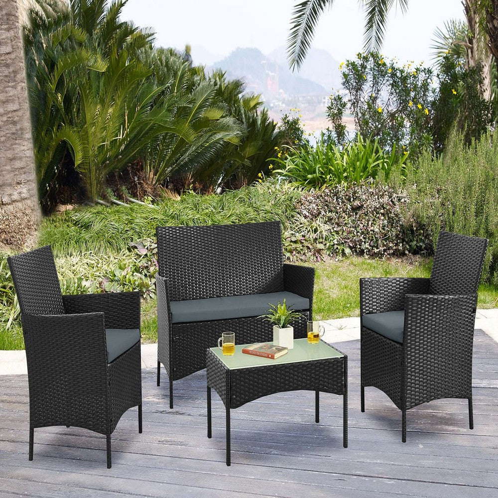 Imperia Steel Rattan 4-Piece Patio Conversation Set with Cushions in Grey MHC-OD-CV008-GY