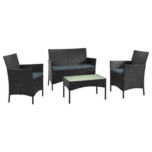 Imperia Steel Rattan 4-Piece Patio Conversation Set with Cushions in Grey