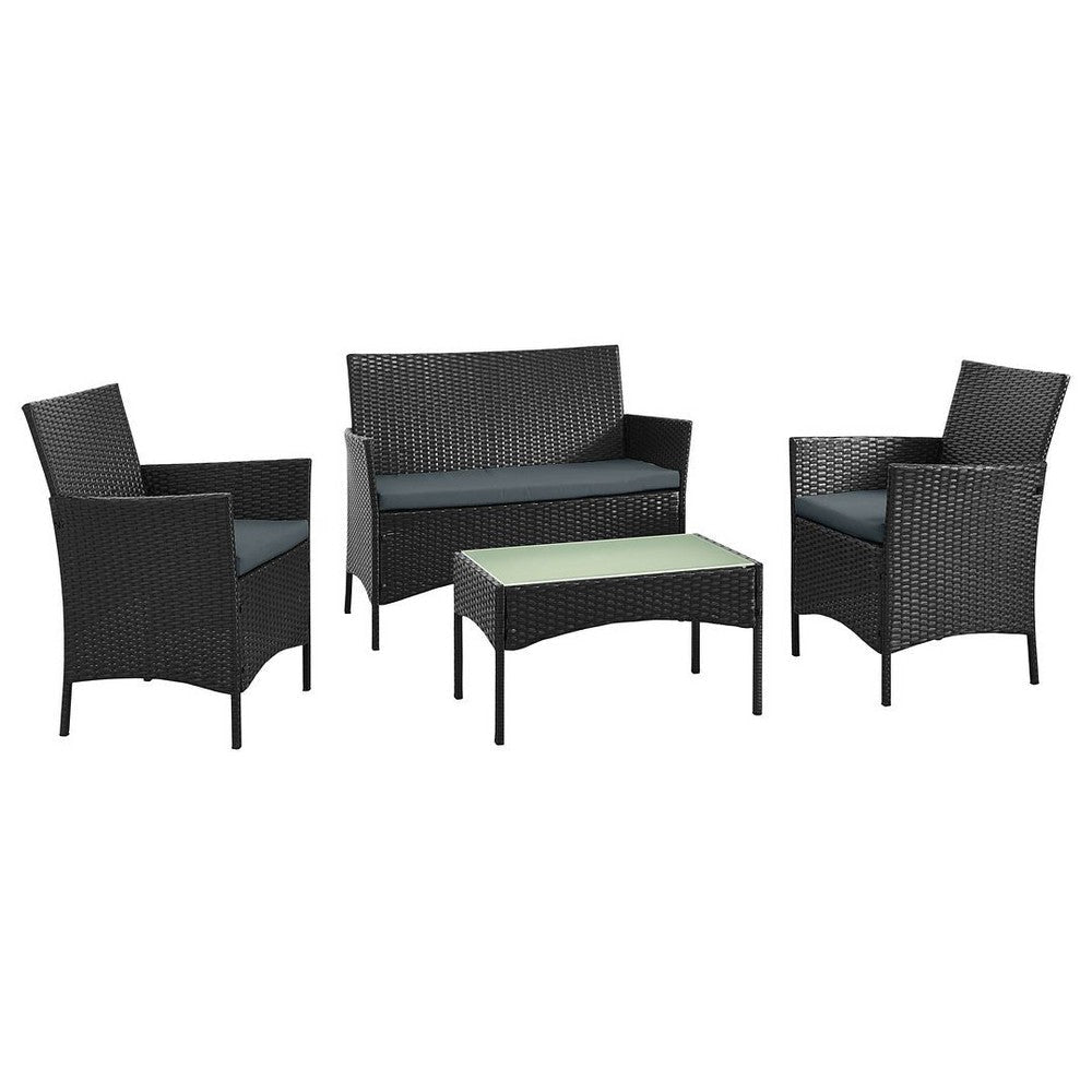 Imperia Steel Rattan 4-Piece Patio Conversation Set with Cushions in Grey