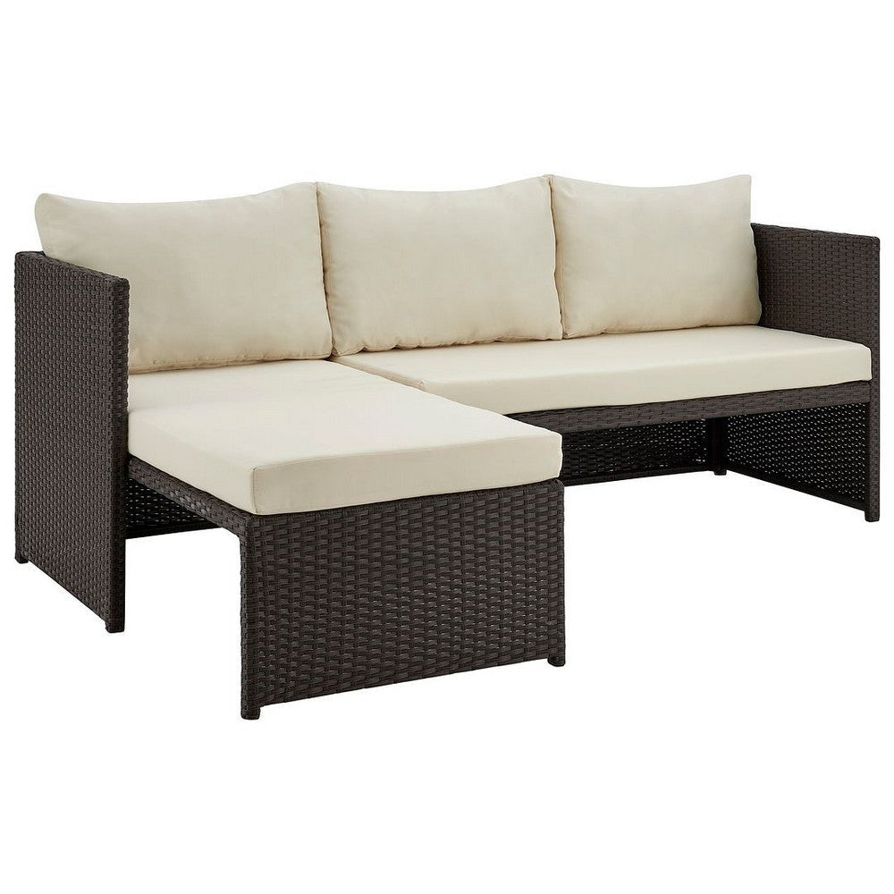 Menton Steel Rattan 2-Piece Chair Lounge and 2 Seater with Coffee Table Patio Set in Cream MHC-OD-CV009-CR