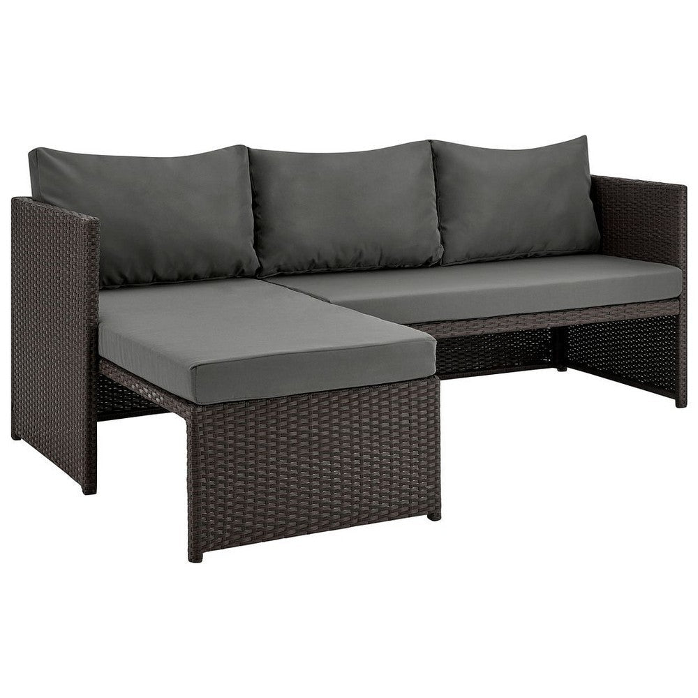 Menton Steel Rattan 2-Piece Chair Lounge and 2 Seater with Coffee Table Patio Set in Grey MHC-OD-CV009-GY
