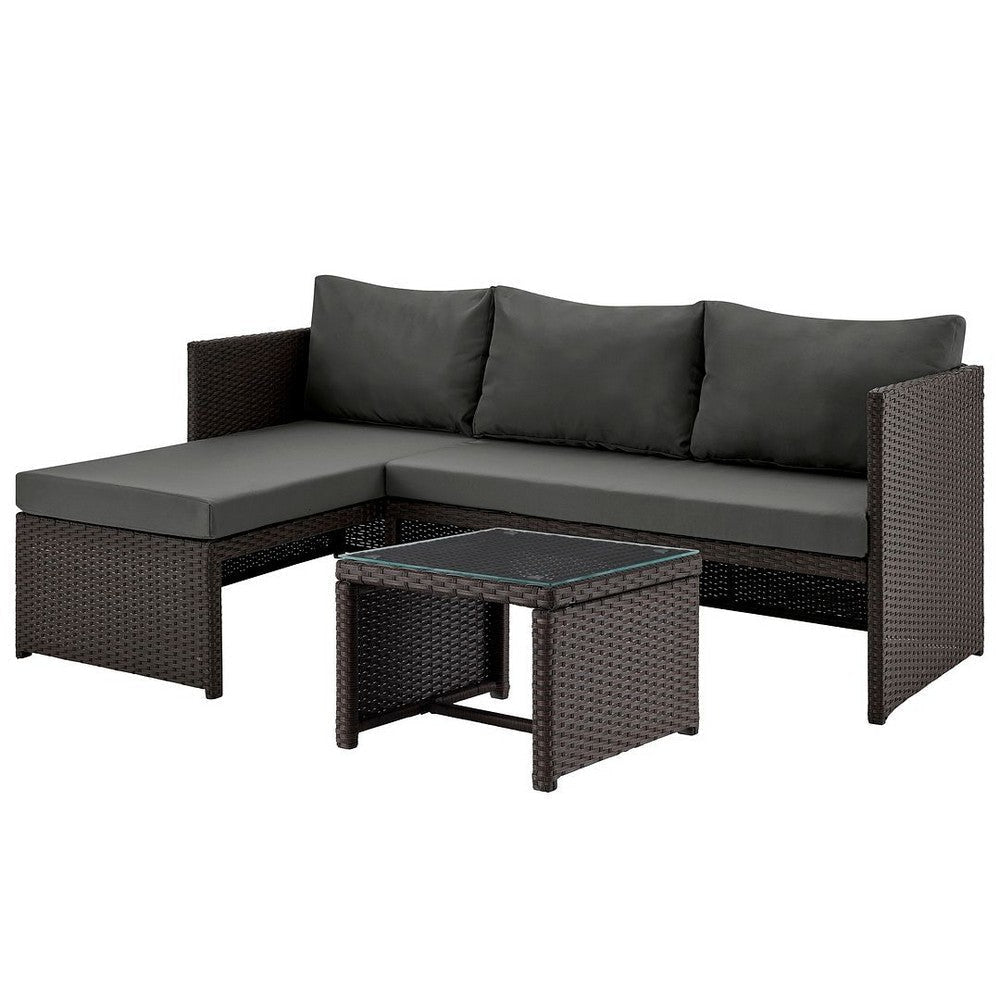 Menton Steel Rattan 2-Piece Chair Lounge and 2 Seater with Coffee Table Patio Set in Grey