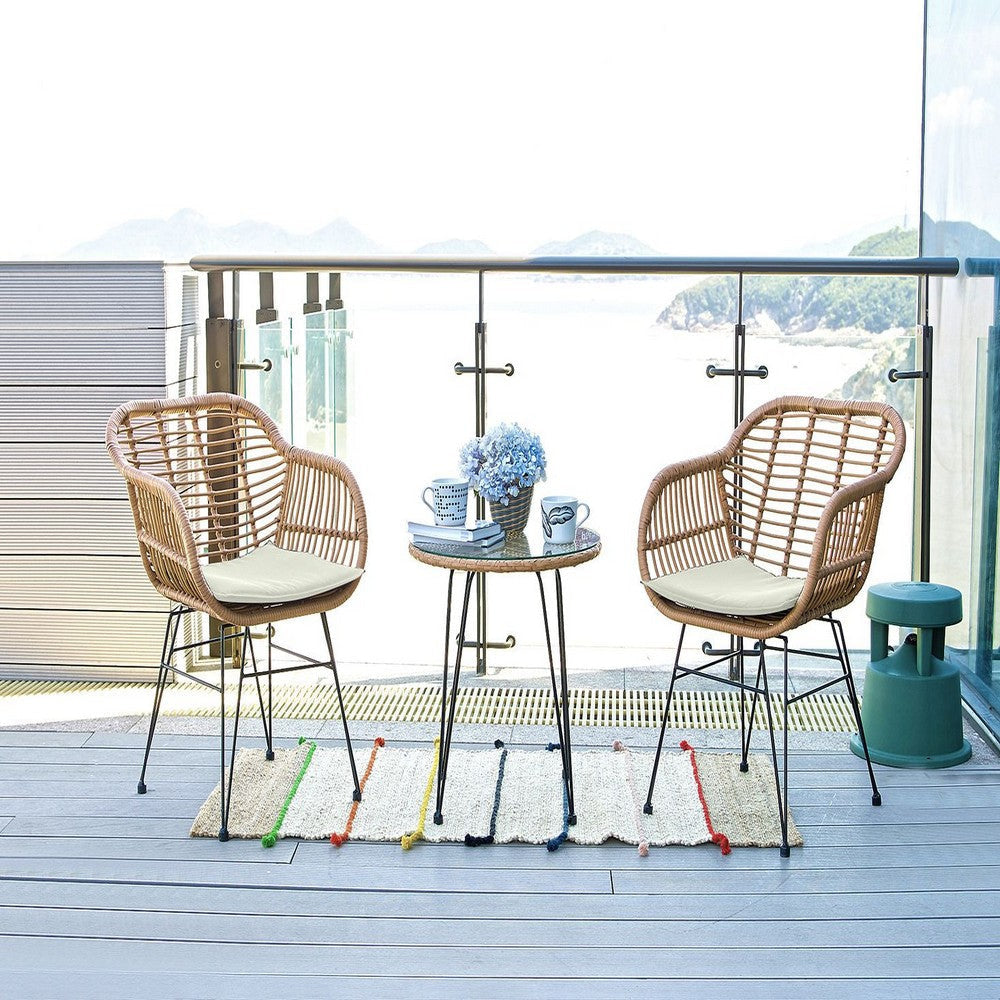 Antibes 1.0 Steel Rattan 3-Piece Patio Conversation Set with Cushions in Cream MHC-OD-CV010-CR