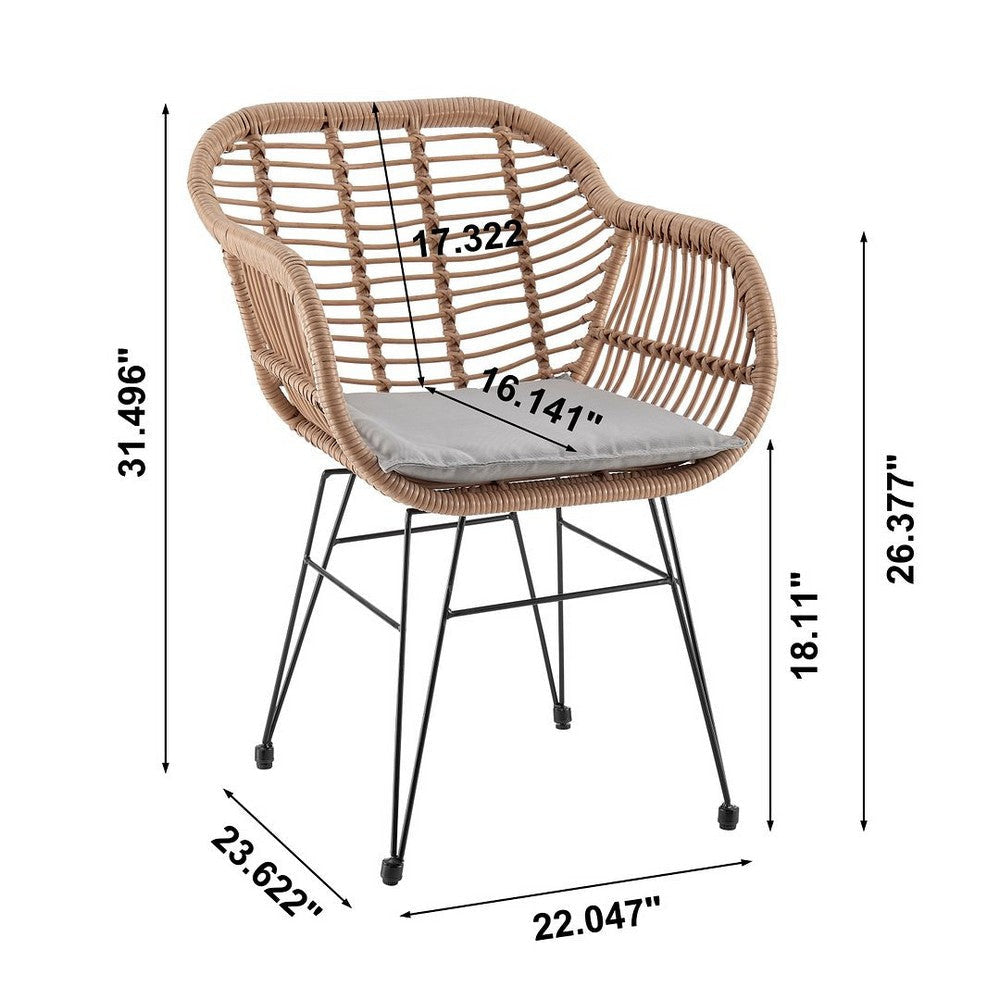 Antibes 1.0 Steel Rattan 3-Piece Patio Conversation Set with Cushions in Grey MHC-OD-CV010-GY