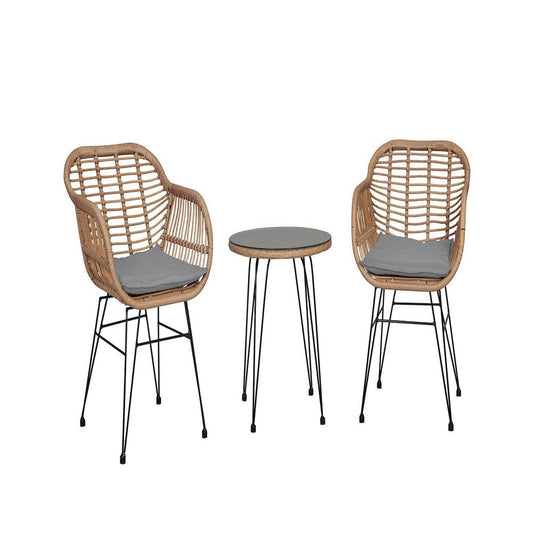 Antibes 1.0 Steel Rattan 3-Piece Patio Conversation Set with Cushions in Grey