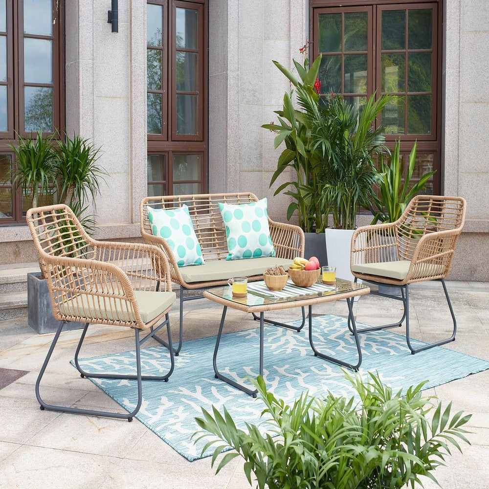 Antibes 2.0 Steel Rattan 4-Piece Patio Conversation Set with Cushions in Cream MHC-OD-CV011-CR
