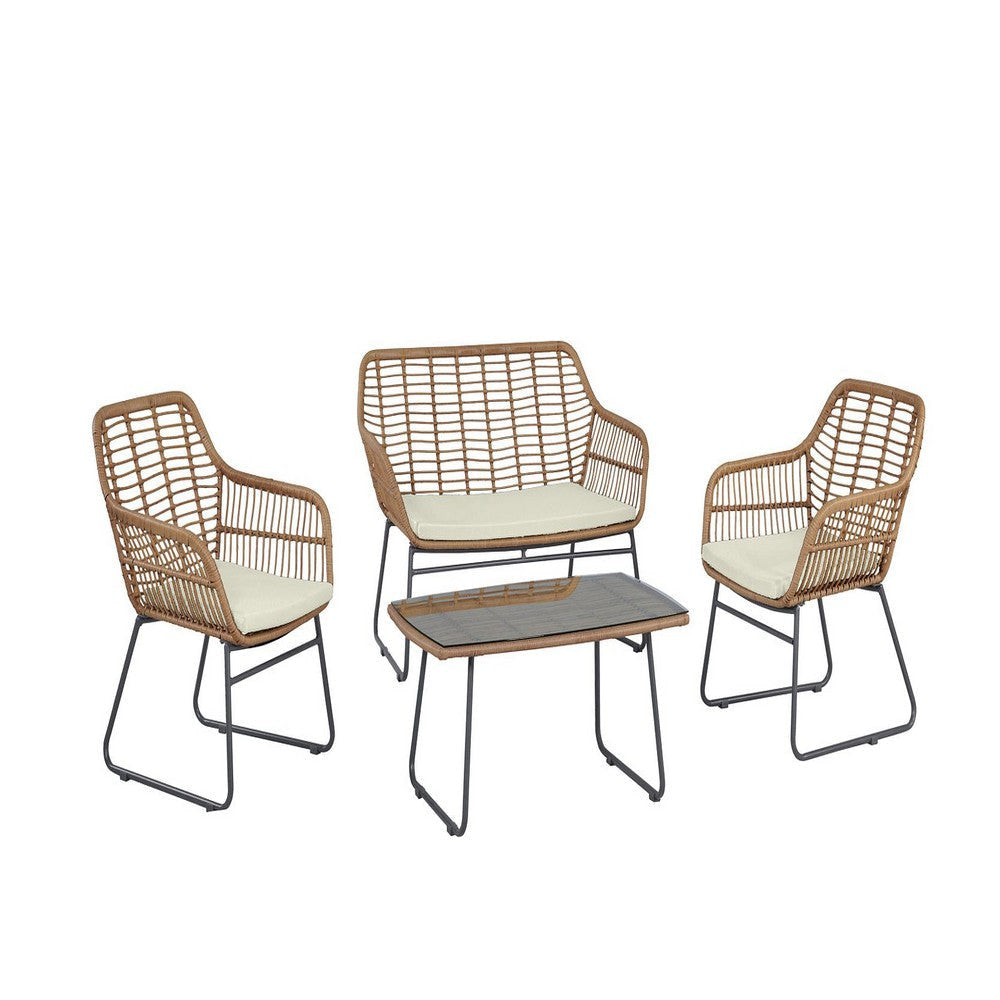 Antibes 2.0 Steel Rattan 4-Piece Patio Conversation Set with Cushions in Cream