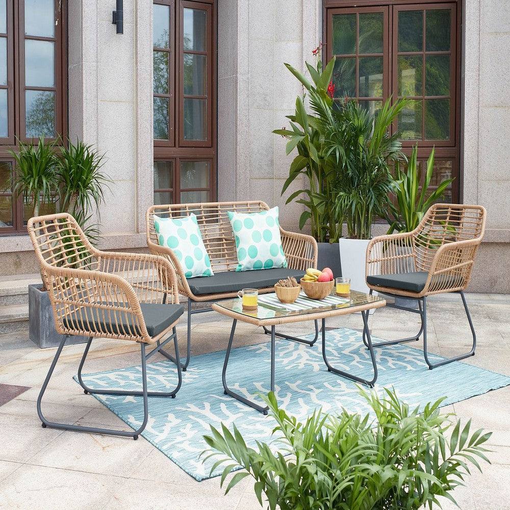 Antibes 2.0 Steel Rattan 4-Piece Patio Conversation Set with Cushions in Grey