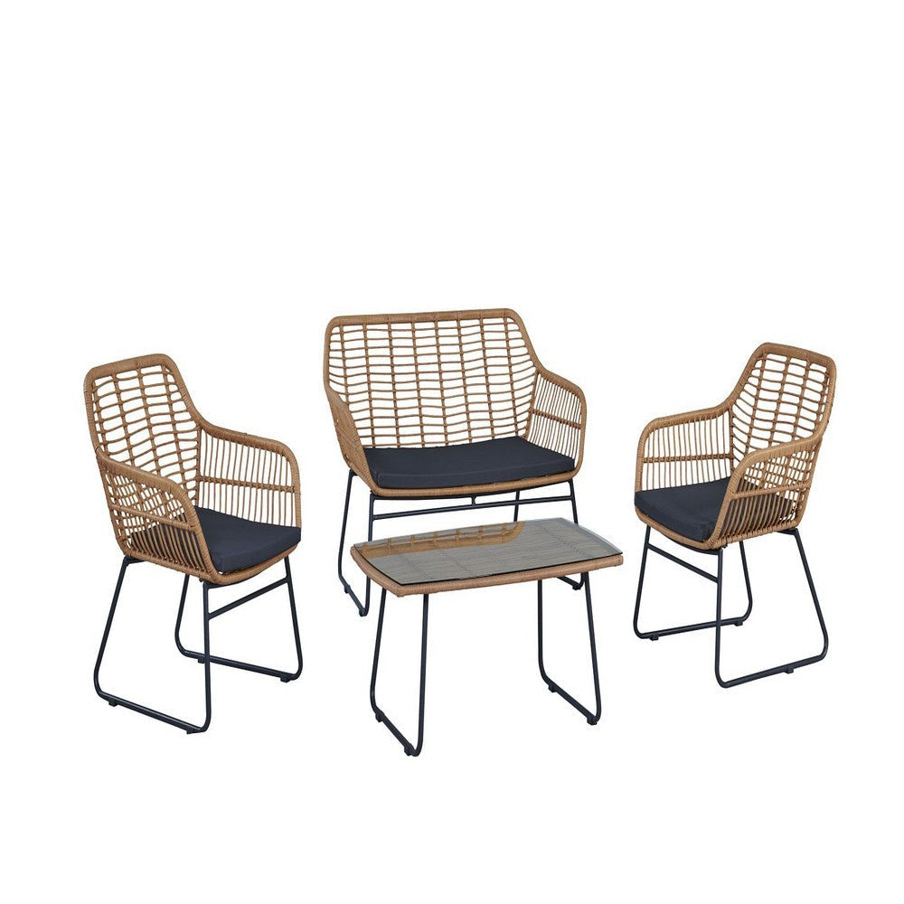 Antibes 2.0 Steel Rattan 4-Piece Patio Conversation Set with Cushions in Grey