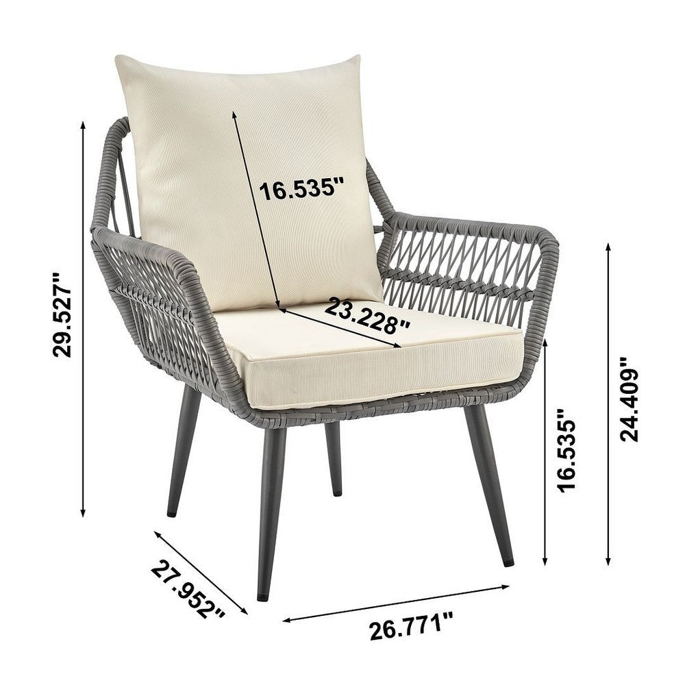 Cannes Rope Wicker 3-Piece Patio Conversation Set with Cushions in Cream MHC-OD-CV012-CR