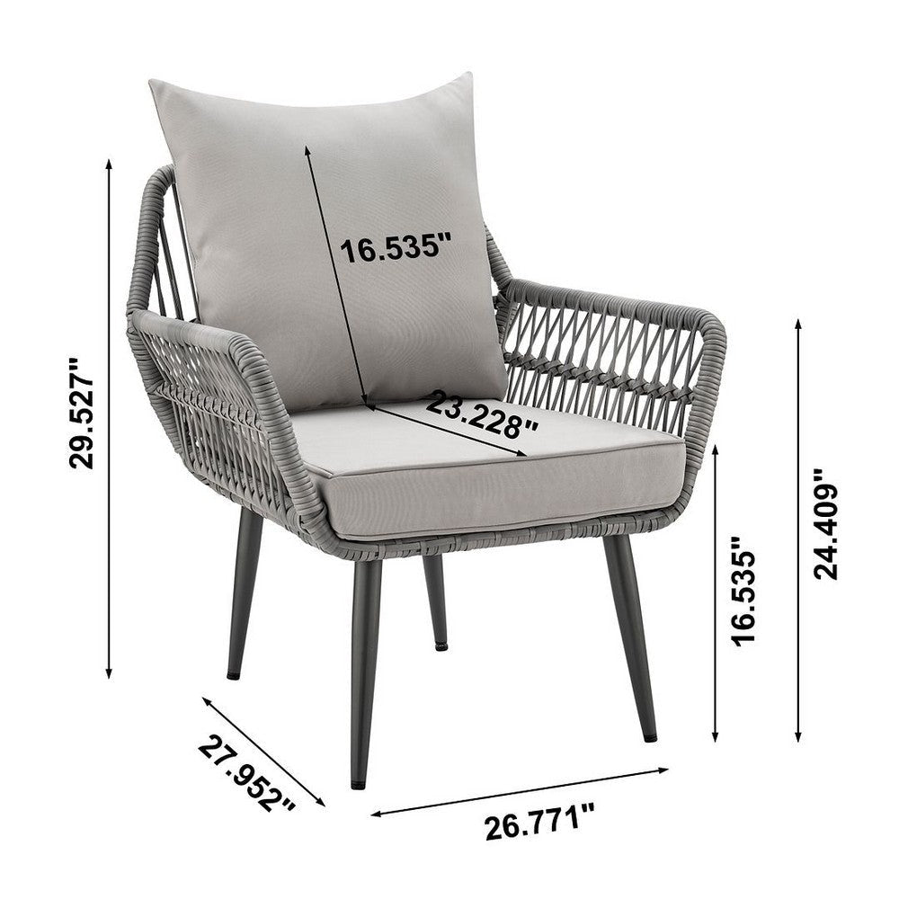 Cannes Rope Wicker 3-Piece Patio Conversation Set with Cushions in Grey MHC-OD-CV012-GY
