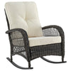 Furttuo Steel Rattan Outdoor Rocking Chair with Cushions in Cream