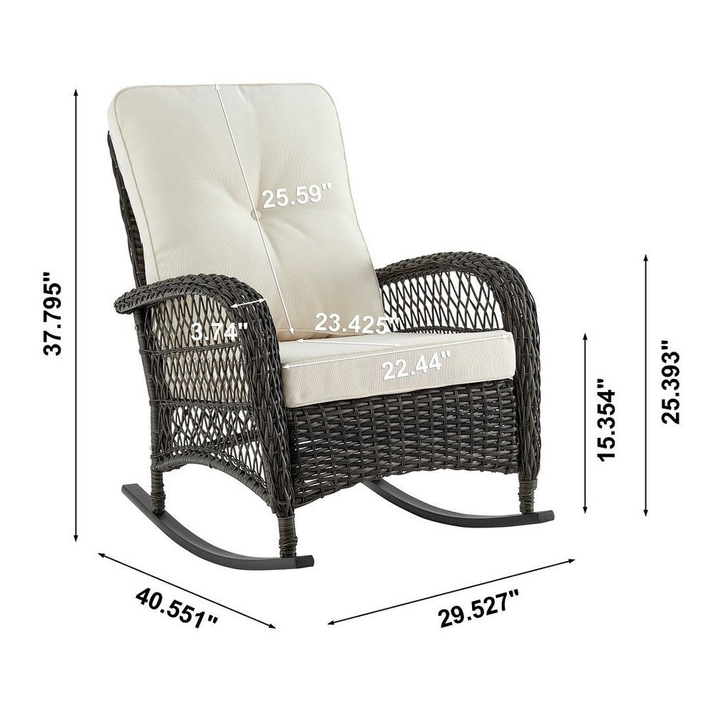 Furttuo Steel Rattan Outdoor Rocking Chair with Cushions in Cream MHC-OD-CV017-CR