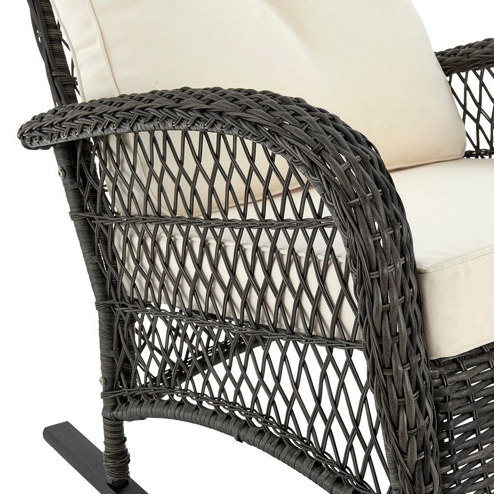 Furttuo Steel Rattan Outdoor Rocking Chair with Cushions in Cream MHC-OD-CV017-CR