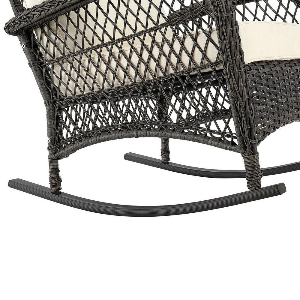 Furttuo Steel Rattan Outdoor Rocking Chair with Cushions in Cream MHC-OD-CV017-CR