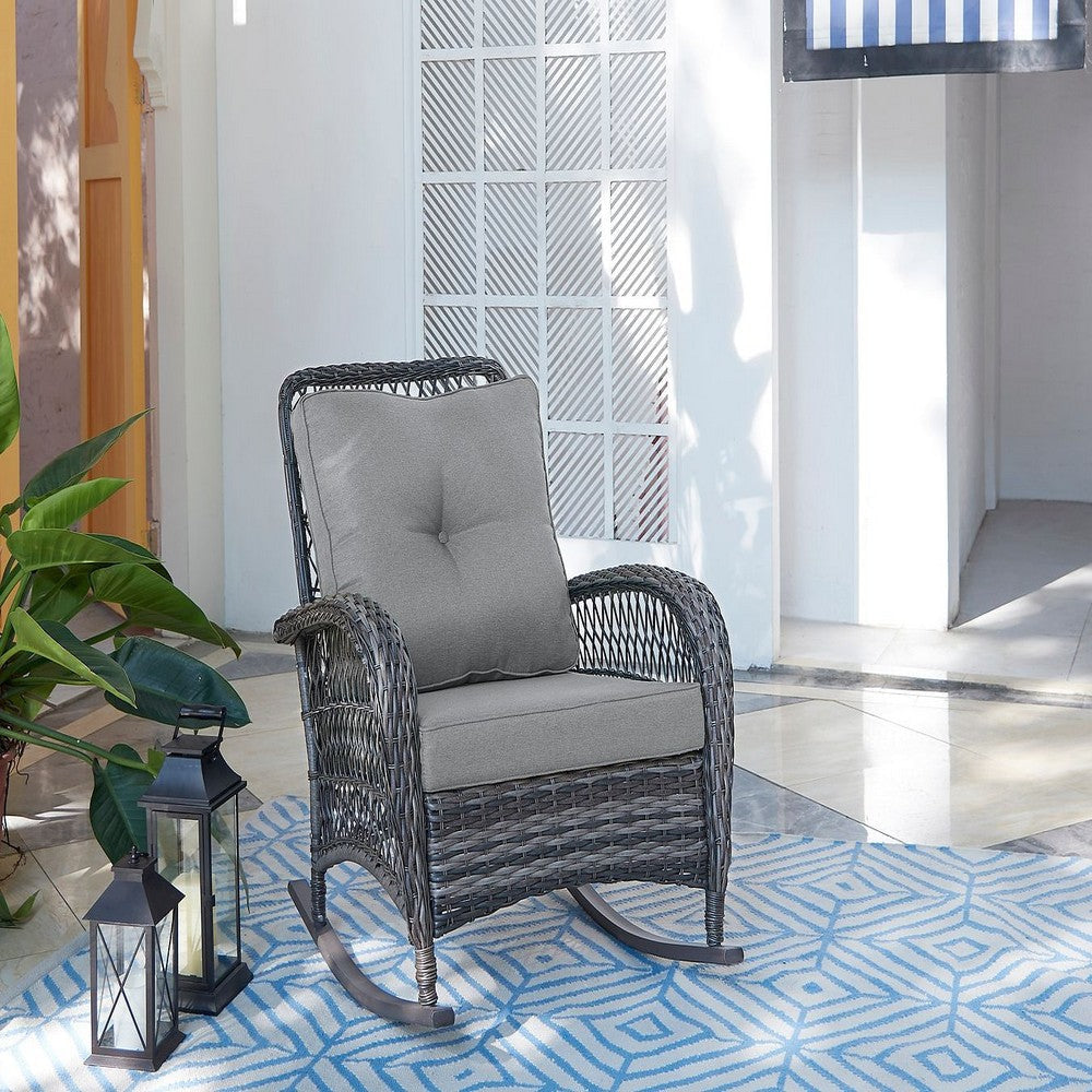 Furttuo Steel Rattan Outdoor Rocking Chair with Cushions in Grey MHC-OD-CV017-GY