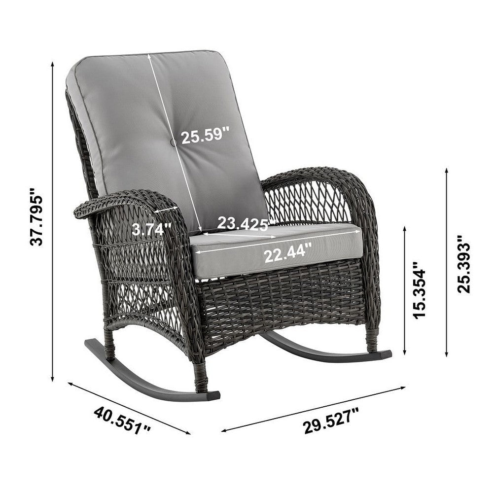 Furttuo Steel Rattan Outdoor Rocking Chair with Cushions in Grey MHC-OD-CV017-GY