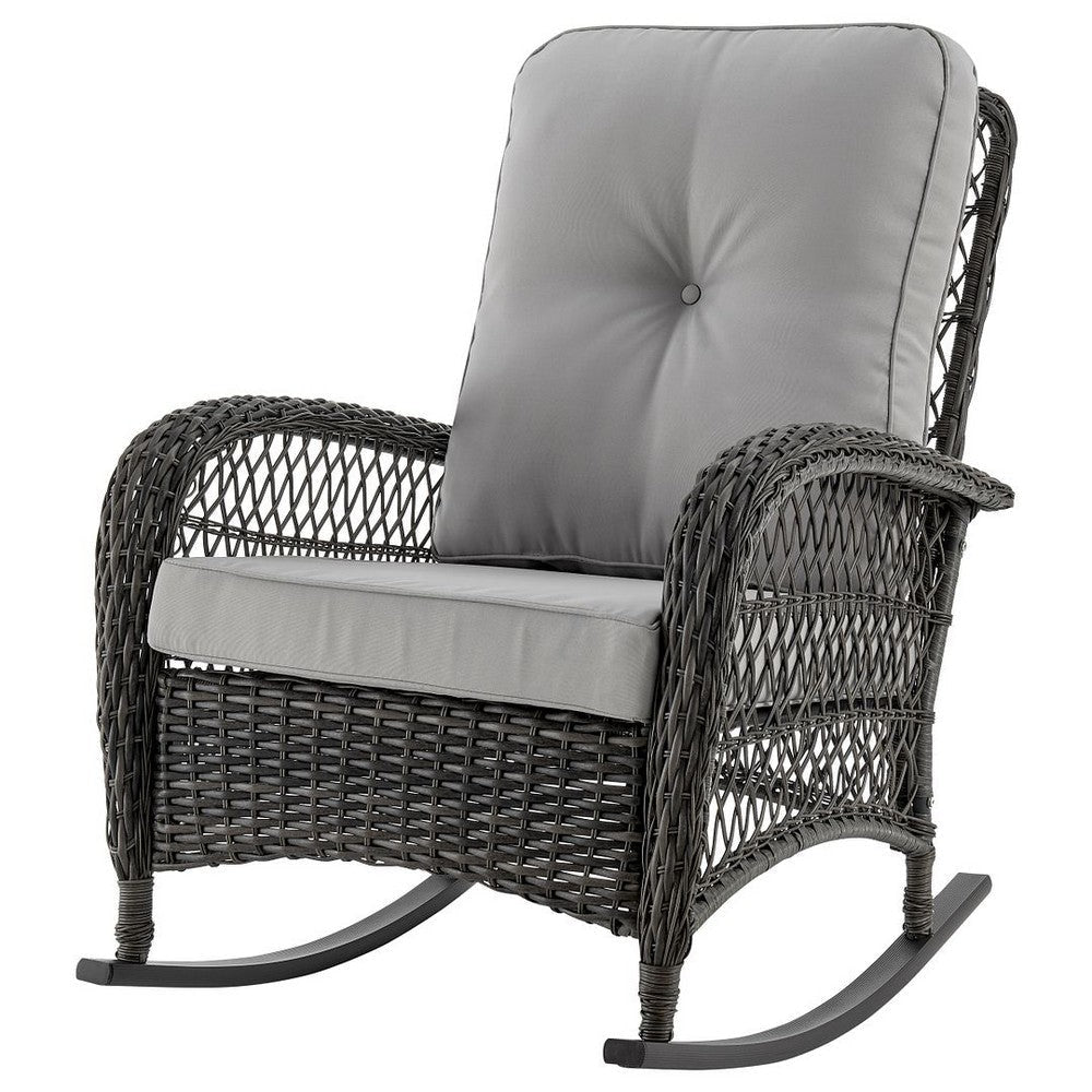 Furttuo Steel Rattan Outdoor Rocking Chair with Cushions in Grey MHC-OD-CV017-GY