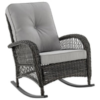 Furttuo Steel Rattan Outdoor Rocking Chair with Cushions in Grey