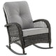 Furttuo Steel Rattan Outdoor Rocking Chair with Cushions in Grey