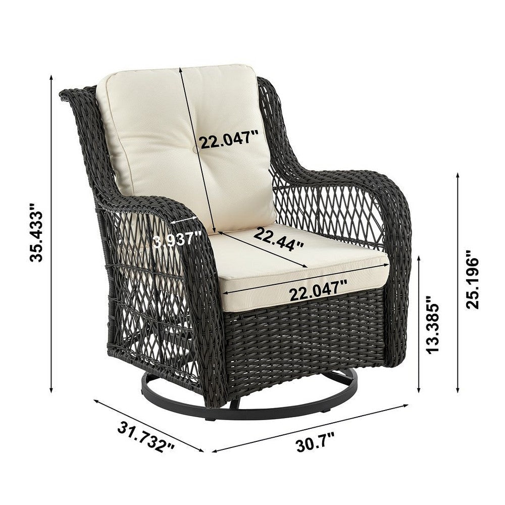 Fruttuo Swivel Steel Rattan 3-Piece Patio Conversation Set with Cushions in Cream MHC-OD-CV018-CR