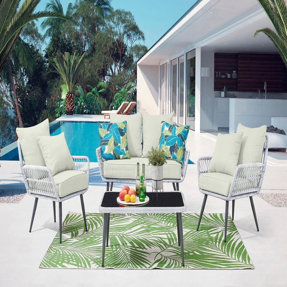 Portofino Rope Wicker 4-Piece Patio Conversation Set with Cushions in Cream MHC-OD-CV019-CR