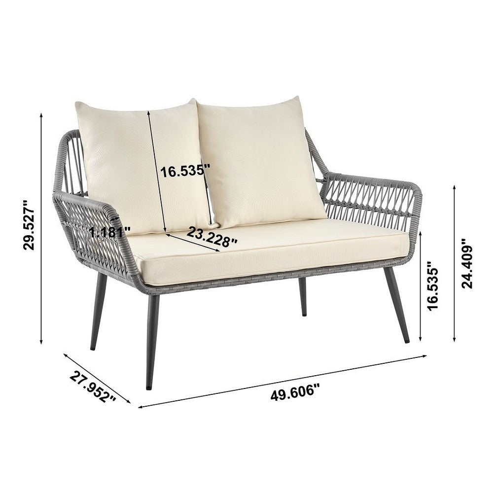Portofino Rope Wicker 4-Piece Patio Conversation Set with Cushions in Cream MHC-OD-CV019-CR