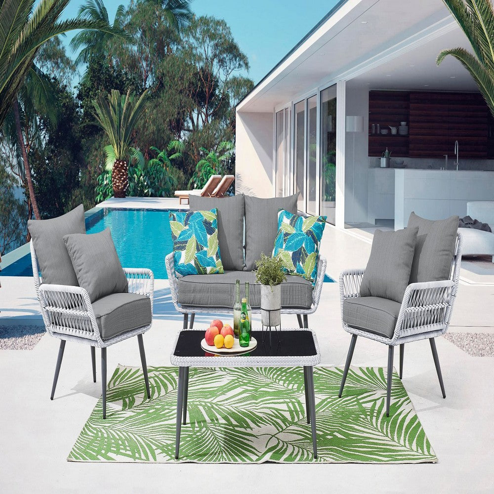 Portofino Rope Wicker 4-Piece Patio Conversation Set with Cushions in Grey MHC-OD-CV019-GY