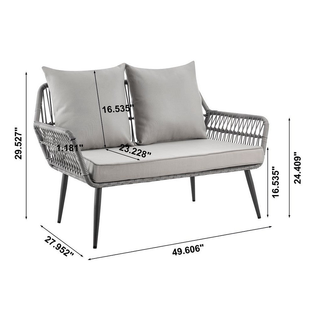 Portofino Rope Wicker 4-Piece Patio Conversation Set with Cushions in Grey MHC-OD-CV019-GY