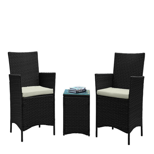 Imperia Steel Rattan 3-Piece Patio Conversation Set with Cushions in Cream