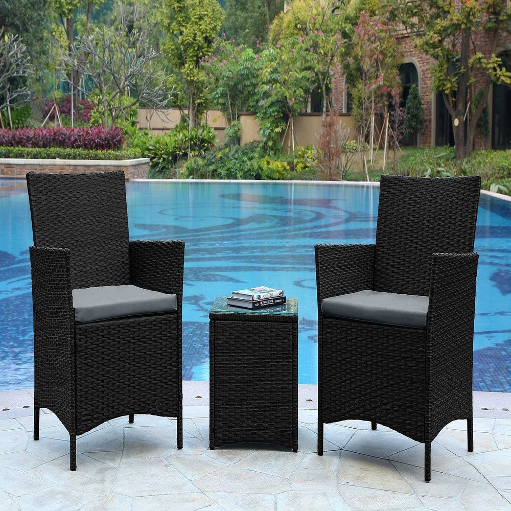 Imperia Steel Rattan 3-Piece Patio Conversation Set with Cushions in Grey MHC-OD-CV020-GY