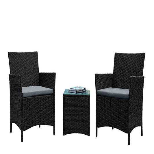 Imperia Steel Rattan 3-Piece Patio Conversation Set with Cushions in Grey
