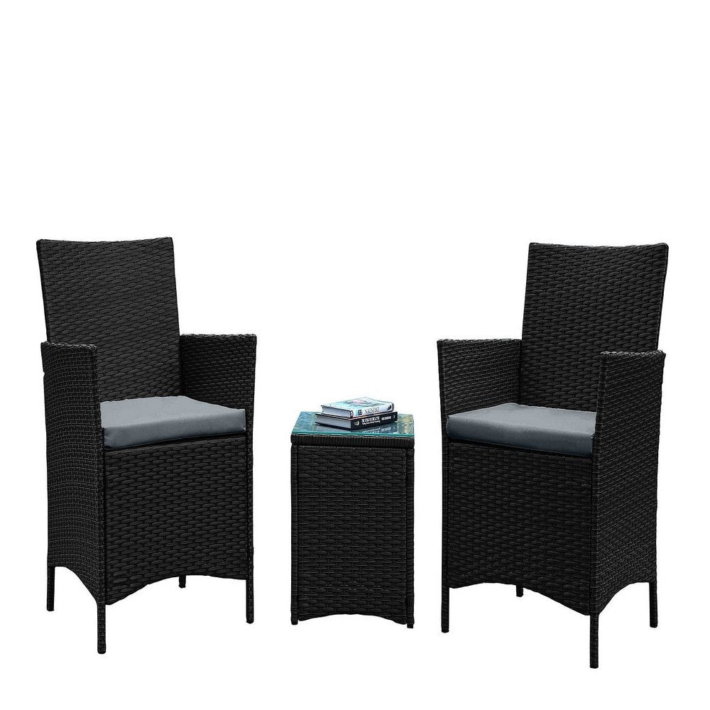 Imperia Steel Rattan 3-Piece Patio Conversation Set with Cushions in Grey