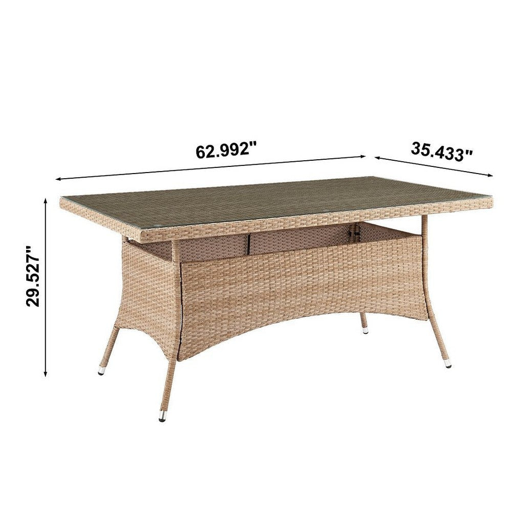 Genoa Patio Dining Table with Glass Top in Nature Tan Weave MHC-OD-DT002-NE