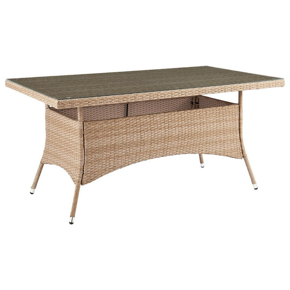 Genoa Patio Dining Table with Glass Top in Nature Tan Weave MHC-OD-DT002-NE