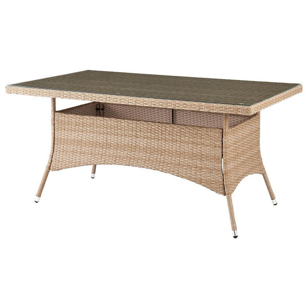 Genoa Patio Dining Table with Glass Top in Nature Tan Weave MHC-OD-DT002-NE
