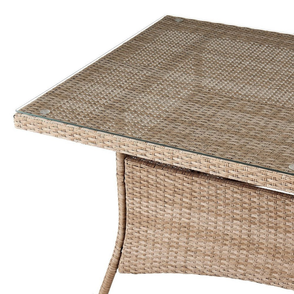 Genoa Patio Dining Table with Glass Top in Nature Tan Weave MHC-OD-DT002-NE