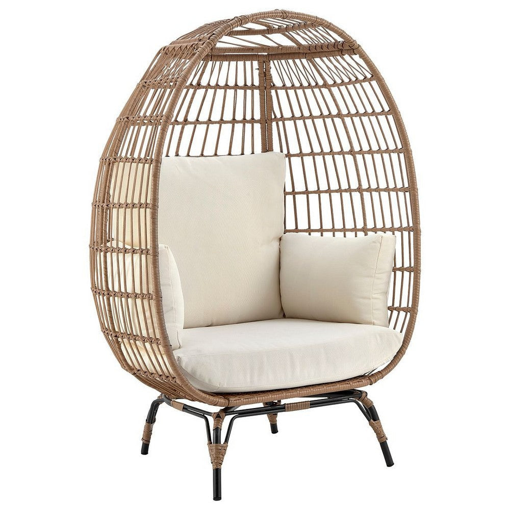 Spezia Freestanding Steel and Rattan Outdoor Egg Chair with Cushions in Cream