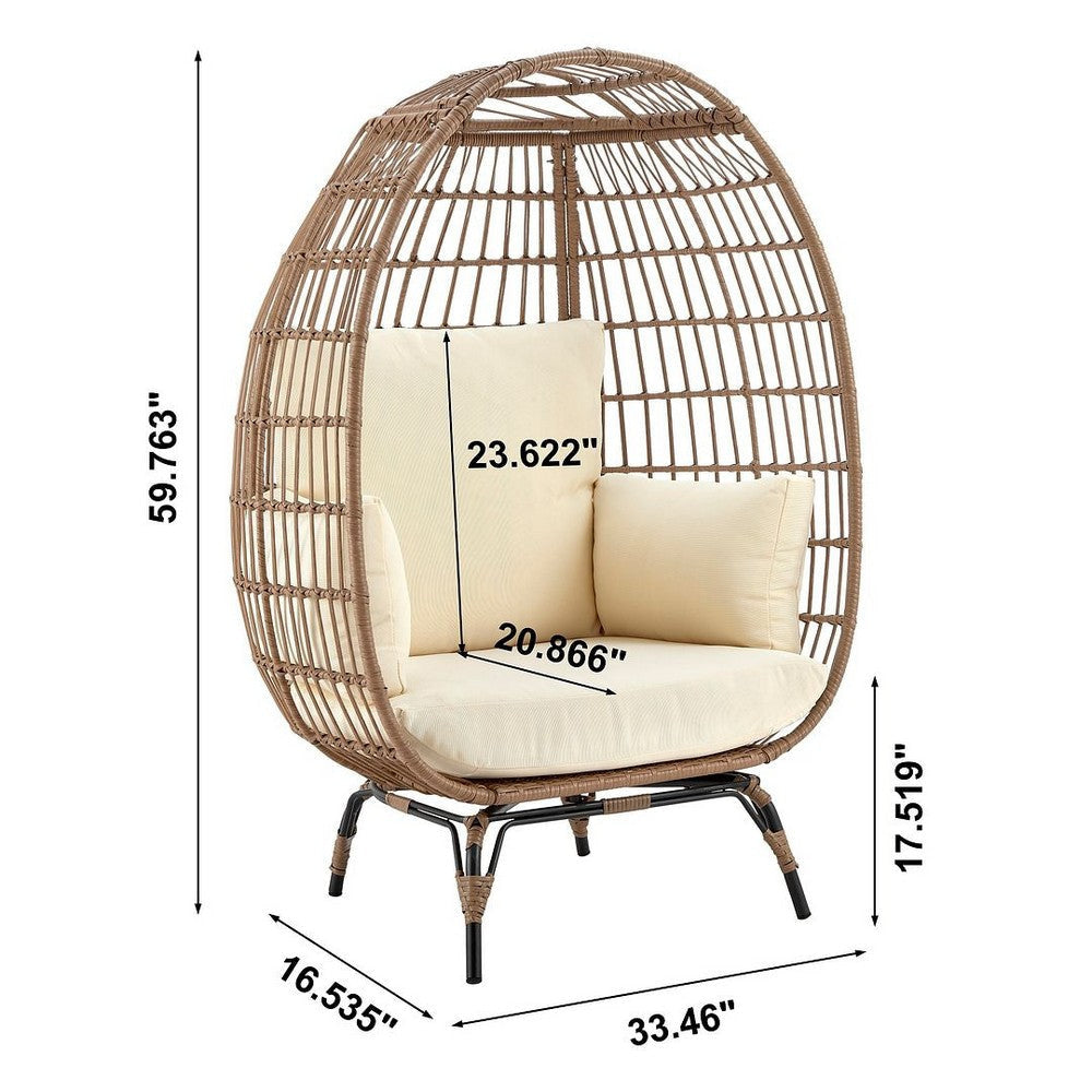 Spezia Freestanding Steel and Rattan Outdoor Egg Chair with Cushions in Cream MHC-OD-HC002-CR