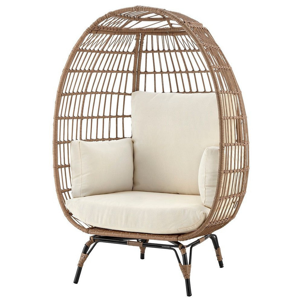 Spezia Freestanding Steel and Rattan Outdoor Egg Chair with Cushions in Cream MHC-OD-HC002-CR