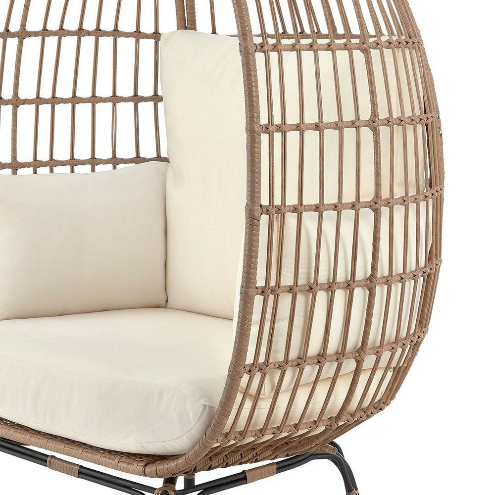 Spezia Freestanding Steel and Rattan Outdoor Egg Chair with Cushions in Cream MHC-OD-HC002-CR